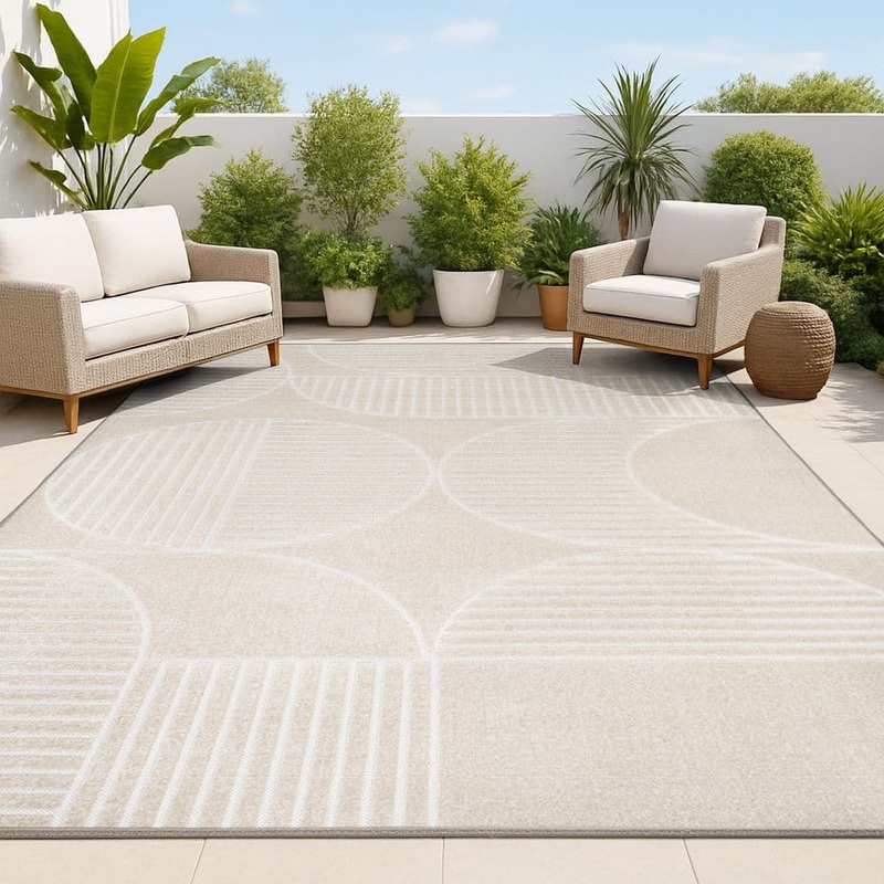 JONATHAN Y Nordby High-Low Geometric Arch Scandi Striped Beige/Cream 5 ft. x 8 ft. Indoor/Outdoor Area Rug SCN104E-5