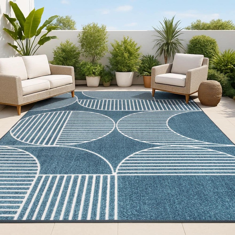 JONATHAN Y Nordby High-Low Geometric Arch Scandi Striped Navy/Cream 4 ft. x 6 ft. Indoor/Outdoor Area Rug SCN104A-4