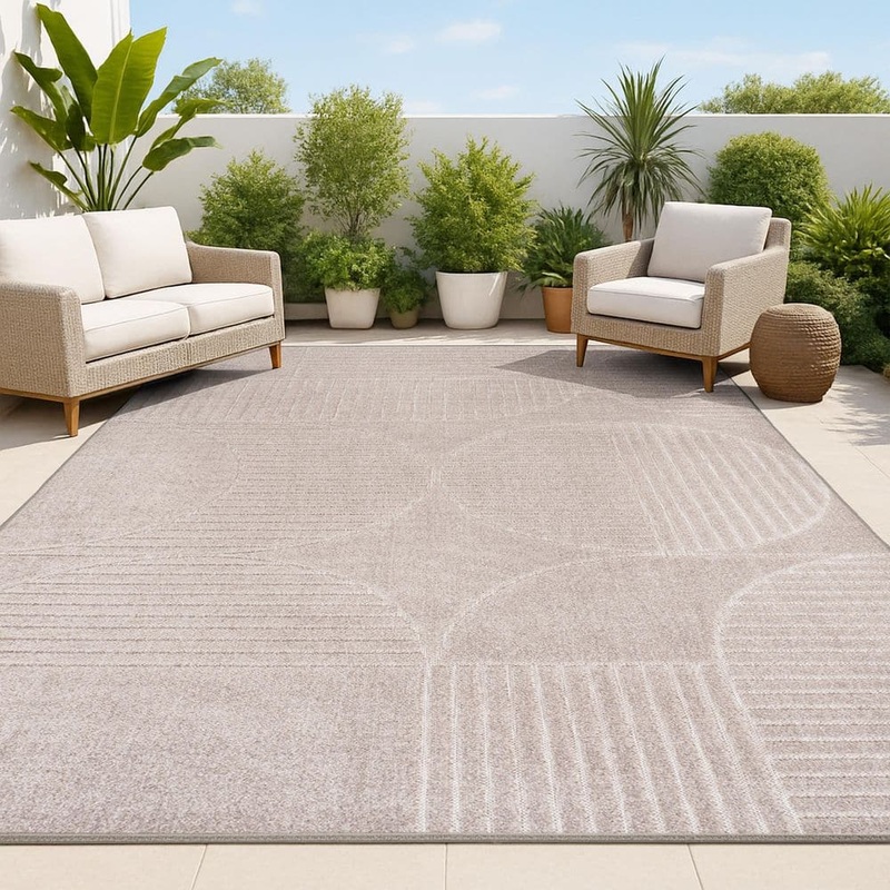 JONATHAN Y Nordby High-Low Geometric Arch Scandi Striped Taupe/Beige 8 ft. x 10 ft. Indoor/Outdoor Area Rug SCN104D-8