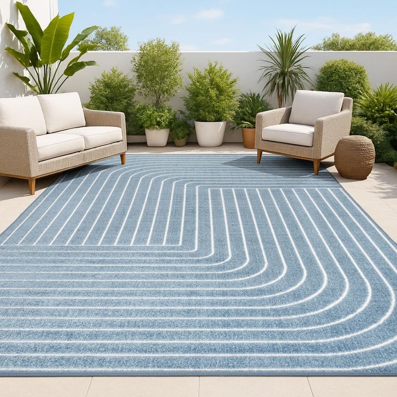 JONATHAN Y Odense High-Low Minimalist Angle Geometric Dark Blue/Cream 8 ft. x 10 ft. Indoor/Outdoor Area Rug SCN101D-8