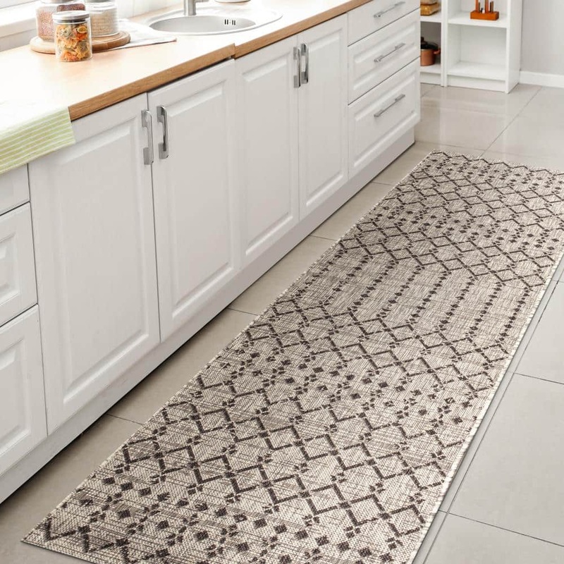 JONATHAN Y Ourika Moroccan Geometric Textured Weave Indoor/Outdoor Light Gray/Black 2 ft. x 8 ft. Runner Rug SMB108E-28