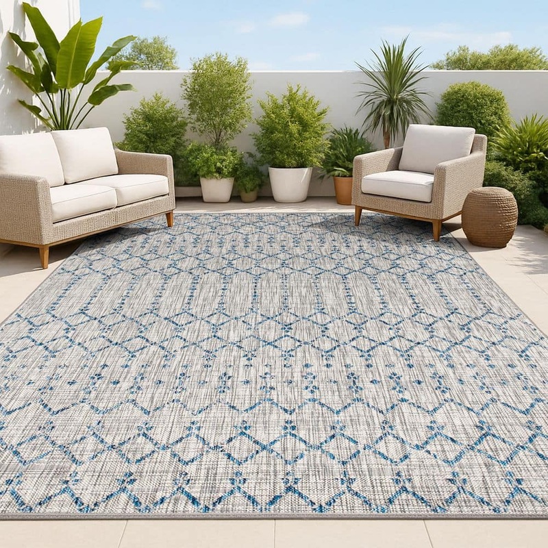 JONATHAN Y Ourika Moroccan Geometric Textured Weave Light Gray/Navy 9 ft. x 12 ft. Indoor/Outdoor Area Rug SMB108A-9