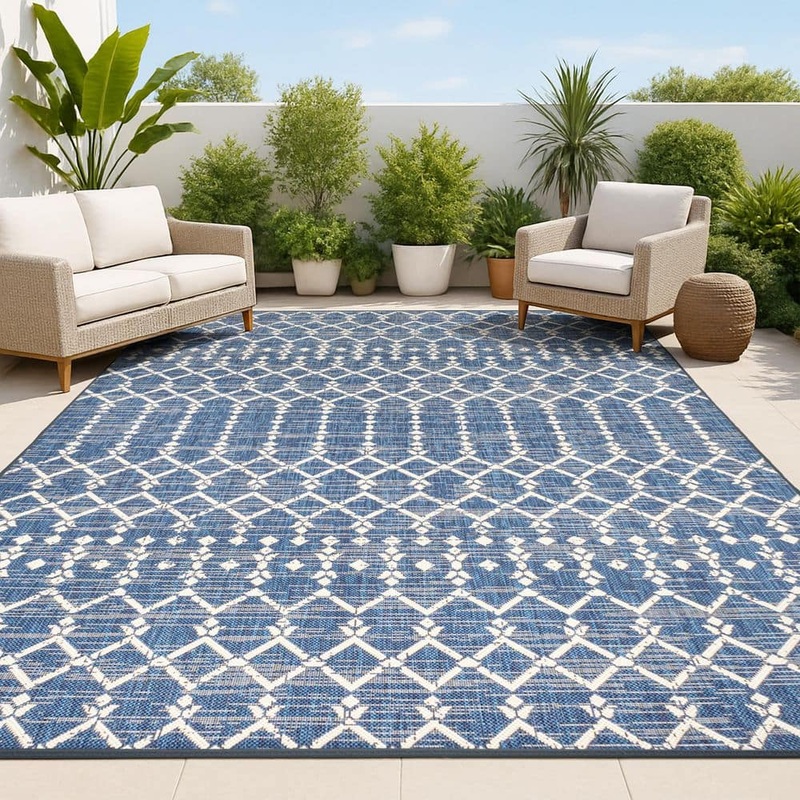 JONATHAN Y Ourika Moroccan Geometric Textured Weave Navy/Beige 3 ft. x 5 ft. Indoor/Outdoor Area Rug SMB108K-3