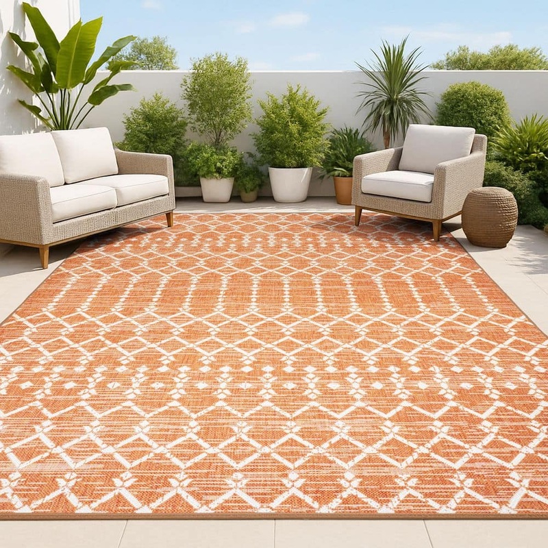 JONATHAN Y Ourika Moroccan Geometric Textured Weave Orange/Cream 8 ft. x 10 ft. Indoor/Outdoor Area Rug SMB108P-8