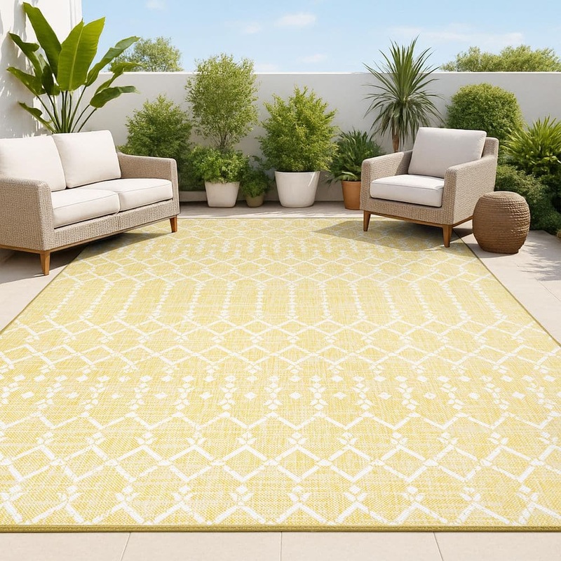 JONATHAN Y Ourika Moroccan Geometric Textured Weave Yellow/Cream 9 ft. x 12 ft. Indoor/Outdoor Area Rug SMB108G-9