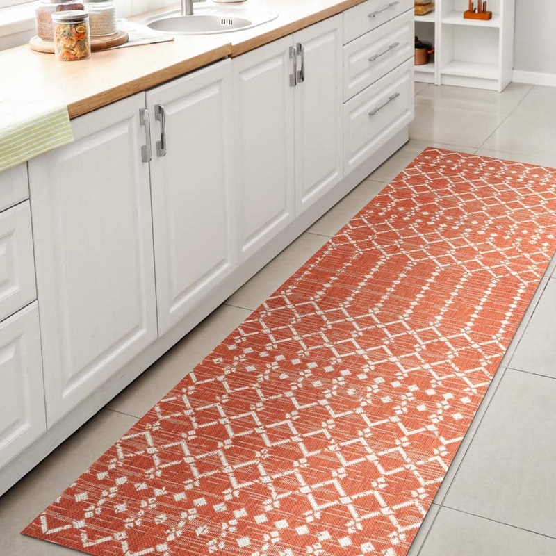 JONATHAN Y Ourika Moroccan Orange/Cream 2 ft. x 8 ft. Geometric Textured Weave Indoor/Outdoor Area Rug SMB108P-28