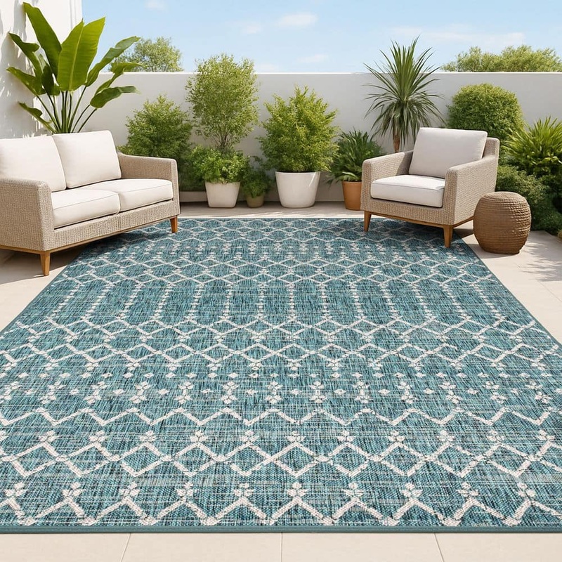 JONATHAN Y Ourika Moroccan Teal/Gray 3 ft. 1 in. x 5 ft. Geometric Textured Weave Indoor/Outdoor Area Rug SMB108C-3