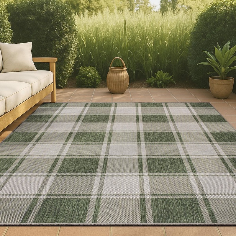 JONATHAN Y Sabine Traditional Farmhouse Bold Gingham Green/Cream 3 ft. x 5 ft. Indoor/Outdoor Area Rug TSN203D-3