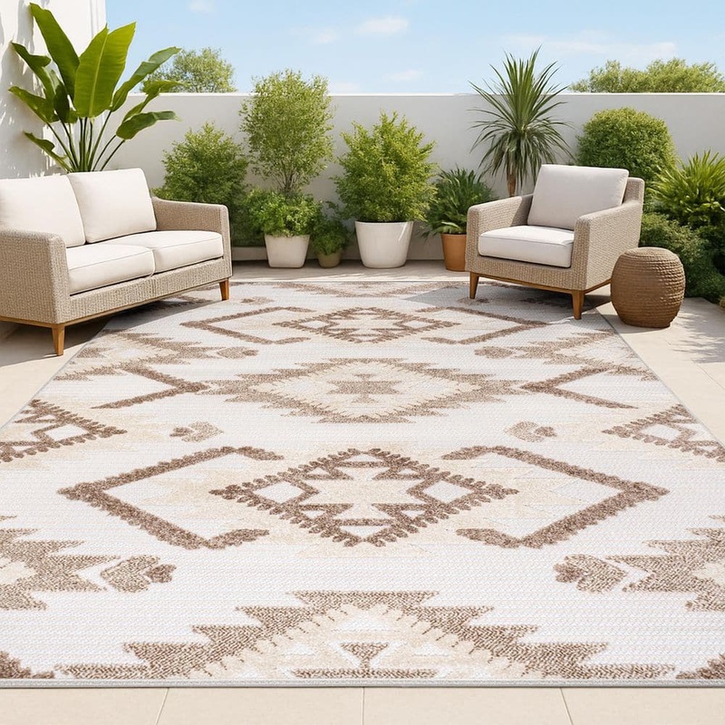 JONATHAN Y Sumak Brown/Ivory 8 ft. x 10 ft. High-Low Pile Neutral Diamond Kilim Indoor/Outdoor Area Rug SBH107C-8