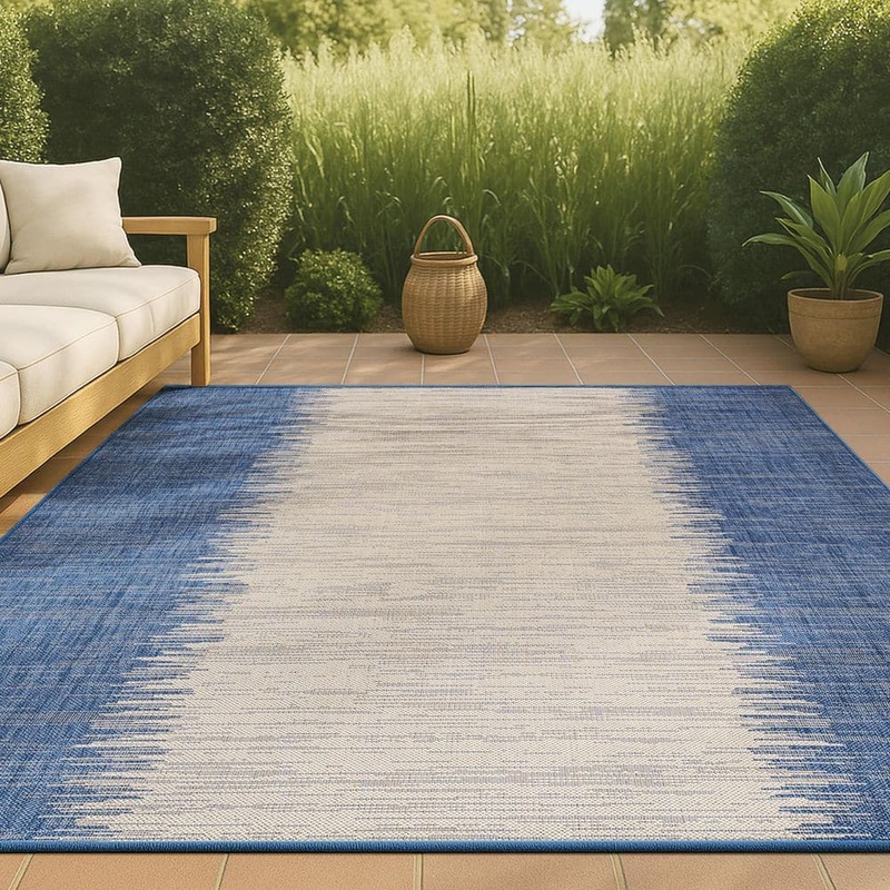 JONATHAN Y Tavira Modern Stripe Blue/Beige 8 ft. x 10 ft. Indoor/Outdoor Area Rug SMB113A-8