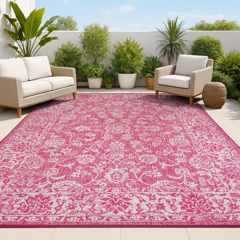 JONATHAN Y Tela Bohemian Textured Weave Floral Fuchsia/Light Gray 9 ft. x 12 ft. Indoor/Outdoor Area Rug SMB100G-9