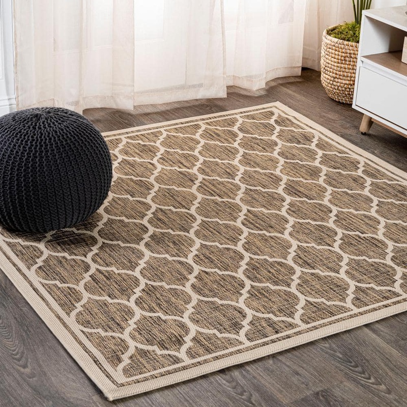 JONATHAN Y Trebol Moroccan Trellis Textured Weave Brown/Beige 8 ft. x 8 ft. Indoor/Outdoor Area Rug SMB109A-8SQ