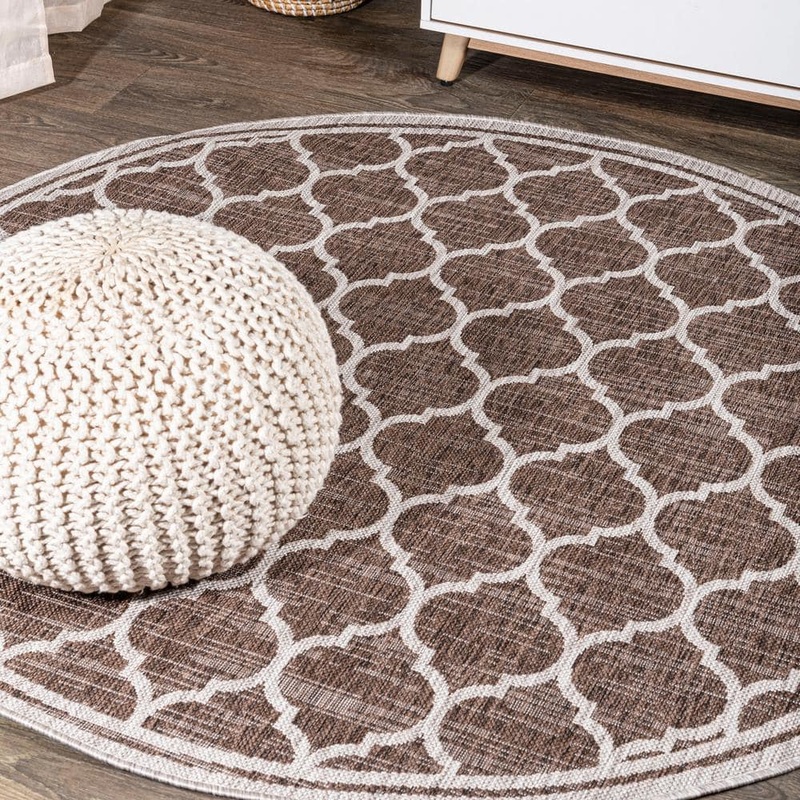 JONATHAN Y Trebol Moroccan Trellis Textured Weave Espresso/Taupe 8 ft. Round Indoor/Outdoor Area Rug SMB109B-8R