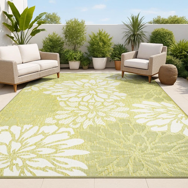JONATHAN Y Zinnia Modern Floral Textured Weave Green/Cream 4 ft. x 6 ft. Indoor/Outdoor Area Rug SMB110H-4