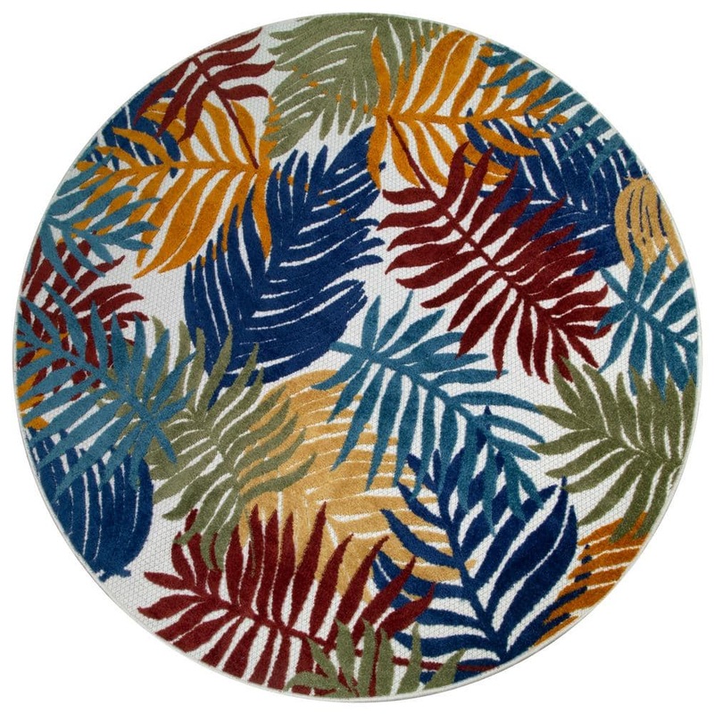 Leick Home Talipot Palm Multi-Colored 5 ft. x 5 ft. Round Floral Polypropylene Indoor/Outdoor Area Rug 595207