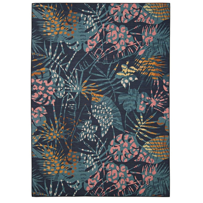 Linon Home Decor Mily Navy and Gold 5 ft. W x 7 ft. L Washable Polyester Indoor/Outdoor Area Rug THDR04021