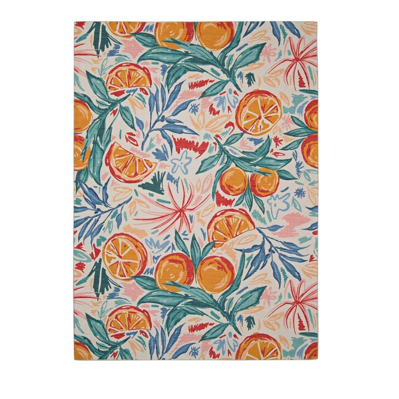 Linon Home Decor Penn Ivory and Orange 7 ft. W x 9 ft. L Washable Polyester Indoor/Outdoor Area Rug THDR04030