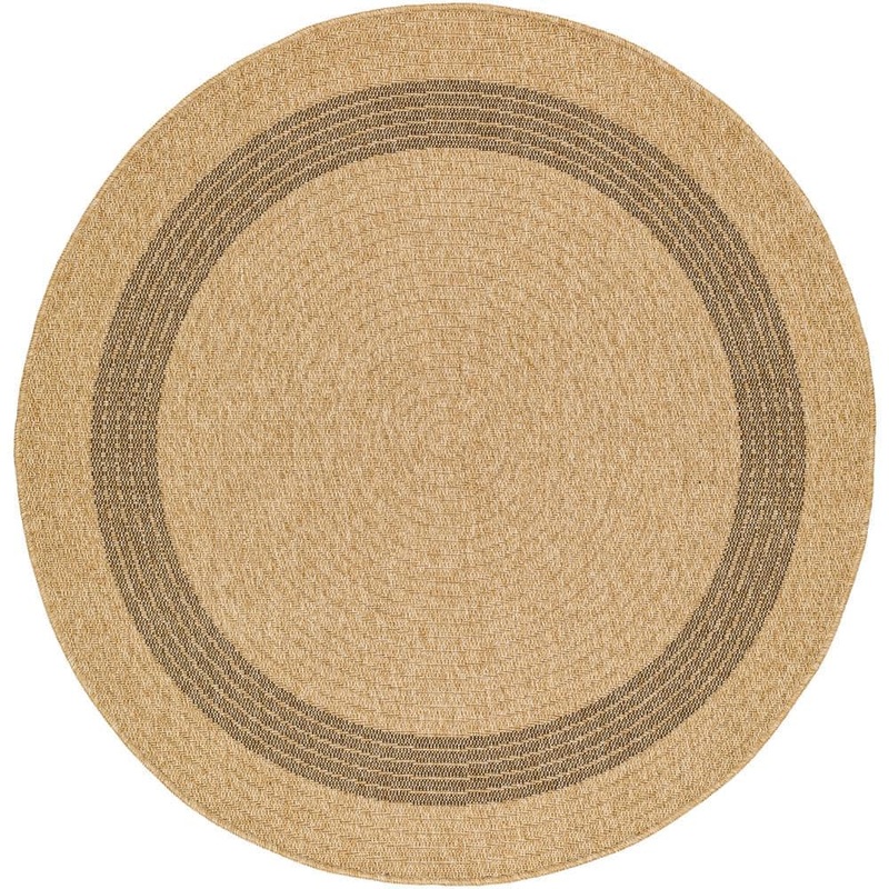 Livabliss Encore Tan/Charocal 3′ Round ft. Border Indoor/Outdoor Area Rug ENC2301-33RD
