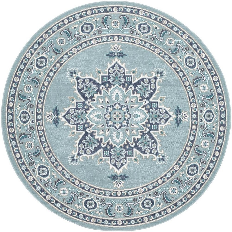 Livabliss Felix Aqua 8 ft. 9 in. x 8 ft. 9 in. Round Solid Indoor/Outdoor Patio Area Rug S00151079077