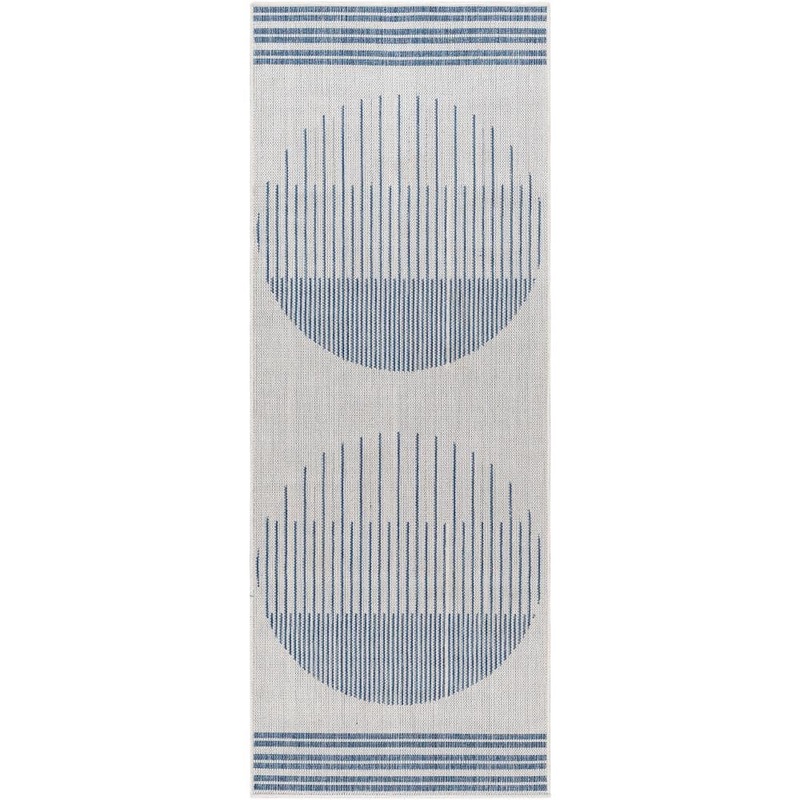 Livabliss Long Beach Gray/Blue Circle 3 ft. x 7 ft. Indoor/Outdoor Runner Indoor/Outdoor Area Rug LBH2335-2773
