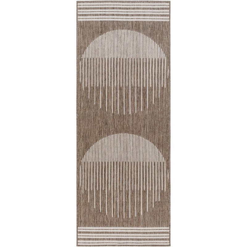 Livabliss Long Beach Taupe/Brown Circle 3 ft. x 7 ft. Indoor/Outdoor Runner Indoor/Outdoor Area Rug LBH2332-2773