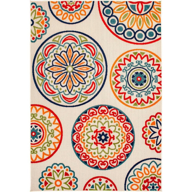 LOOMAKNOTI Mairinten Cream/Blue 2 ft. 2 in. x 3 ft. Polypropylene Area Rug 1660.04.09EC