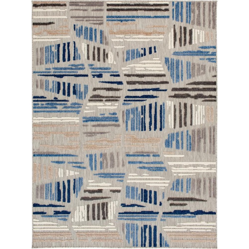 LOOMAKNOTI Maplestil Gray/Blue 9 ft. 10 in. x 12 ft. 10 in. Geometric Polypropylene Indoor/Outdoor Area Rug 1652.61.85EC