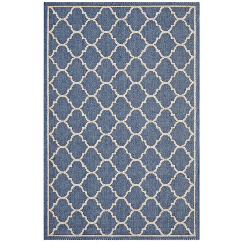 MODWAY Avena in Blue and Beige 5 ft. x 8 ft. Moroccan Quatrefoil Trellis Indoor and Outdoor Area Rug R-1137A-58
