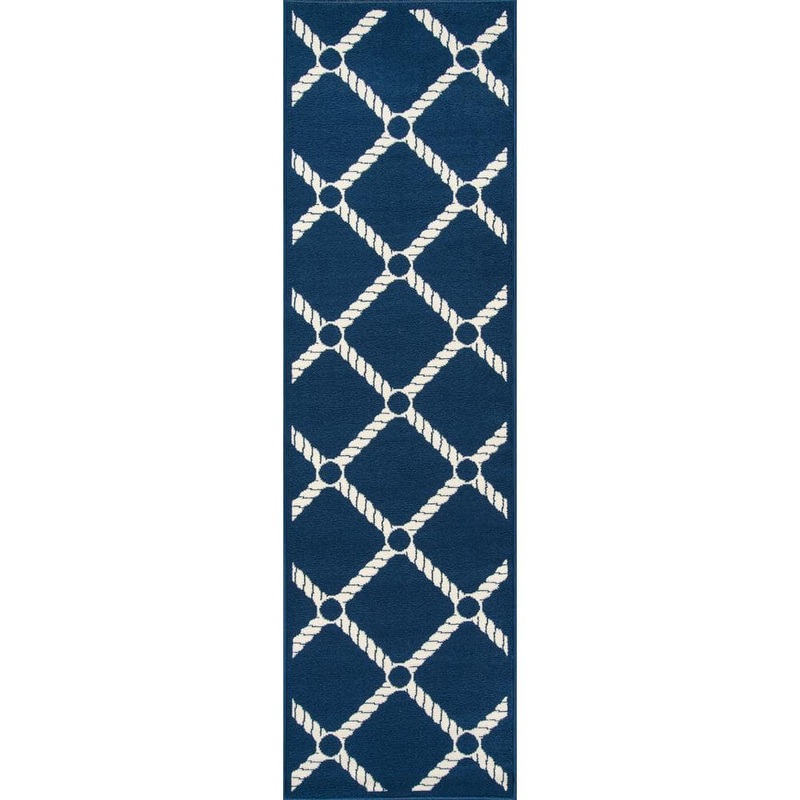 Momeni Baja Nautical Rope Navy 2 ft. 3 in. x 7 ft. 6 in. Indoor/Outdoor Runner Rug BAJA0BAJ15NVY2376