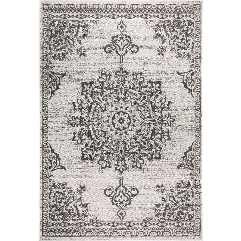 Nicole Miller Patio Country Azalea Grey/Black 6 ft. x 9 ft. Medallion Indoor/Outdoor Area Rug 2A-2652-456