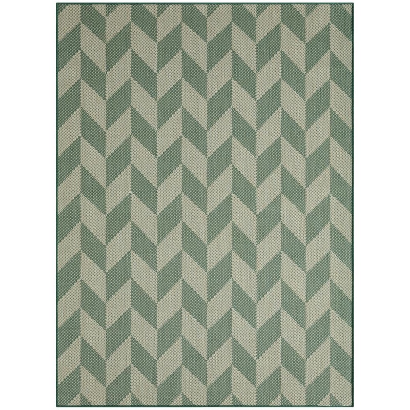 Nicole Miller Patio Country Calla Beige/Green 6 ft. x 9 ft. Herringbone Indoor/Outdoor Area Rug 2A-4554-56