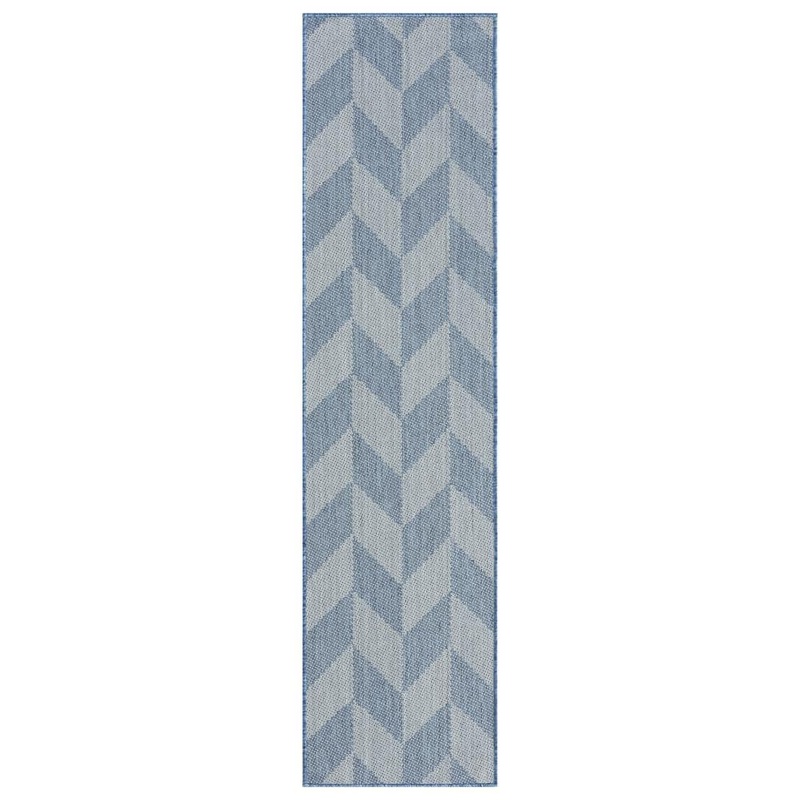 Nicole Miller Patio Country Calla Blue/Grey 2 ft. x 7 ft. Herringbone Indoor/Outdoor Area Rug 4-4554-340