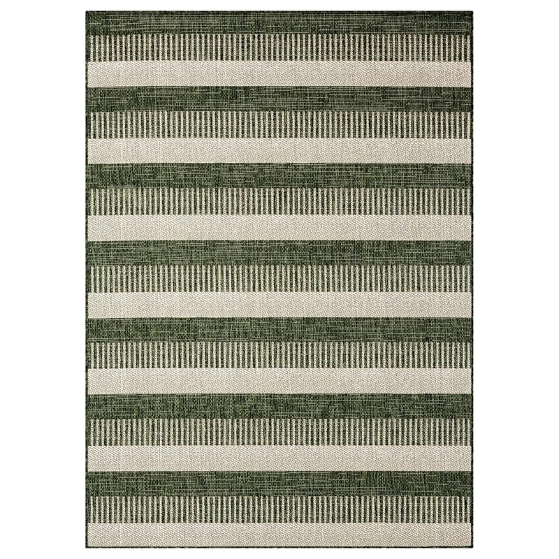 Nicole Miller Patio Country Charlotte Green/Ivory 5 ft. x 7 ft. Modern Striped Indoor/Outdoor Area Rug 2-105-404