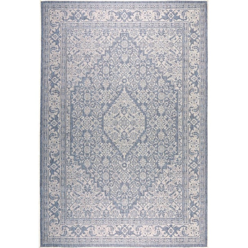 Nicole Miller Patio Country Dahlia Blue/Gray 5 ft. x 7 ft. Medallion Indoor/Outdoor Area Rug 2-5419-340