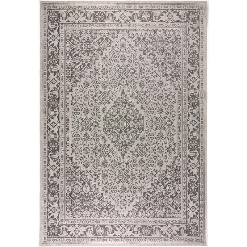 Nicole Miller Patio Country Dahlia Gray/Black 5 ft. x 7 ft. Medallion Indoor/Outdoor Area Rug 2-5419-456