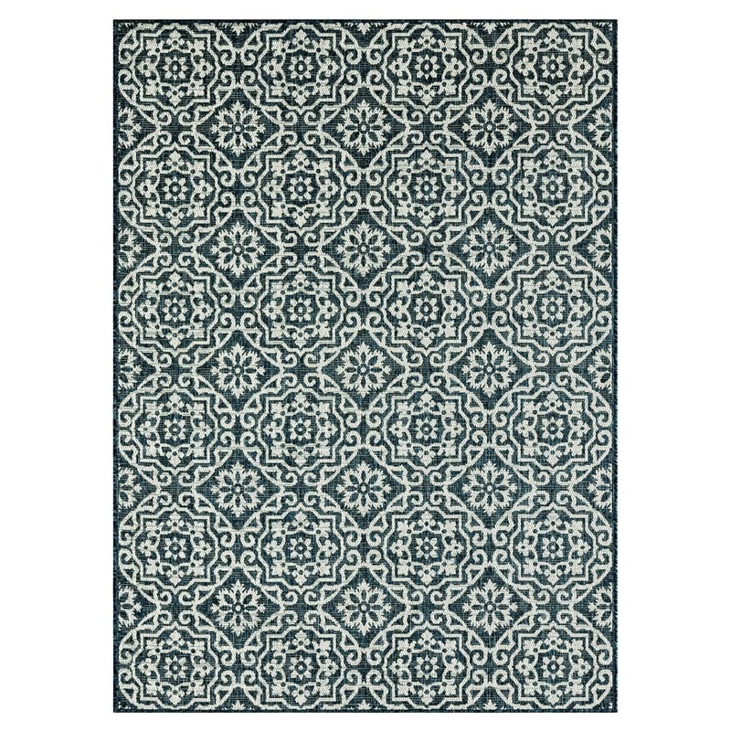 Nicole Miller Patio Country Danica Blue/White 8 ft. x 10 ft. Geometric Indoor/Outdoor Area Rug 1-6681-281