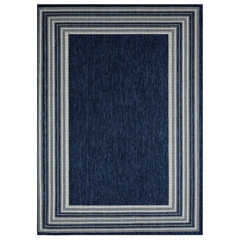 Nicole Miller Patio Country Layla Navy Blue/Ivory 8 ft. x 10 ft. Modern Border Indoor/Outdoor Area Rug 1-2768-609