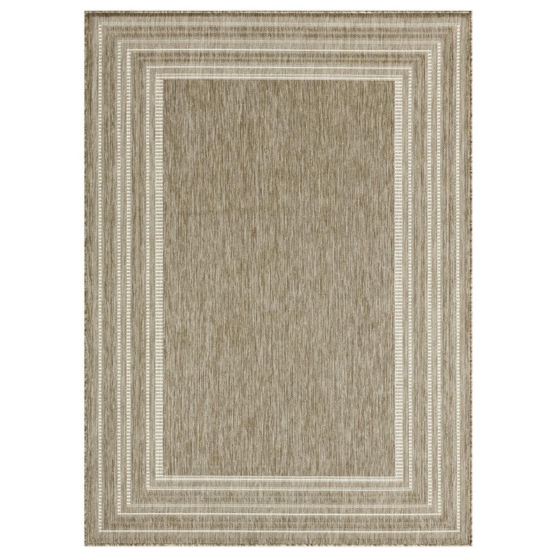Nicole Miller Patio Country Layla Taupe/Ivory 5 ft. x 7 ft. Modern Border Indoor/Outdoor Area Rug 2-2768-211
