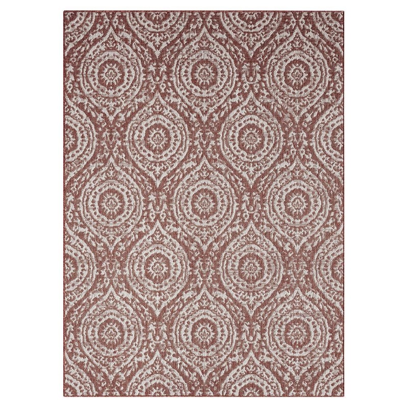 Nicole Miller Patio Country Zoe Terracotta/Ivory 5 ft. x 7 ft. Moroccan Damask Indoor/Outdoor Area Rug 2-2773-209