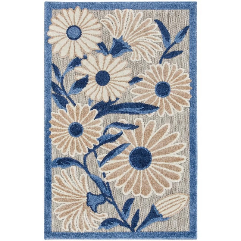 Nourison Aloha Blue Grey doormat 3 ft. x 4 ft. Wild Flowers Floral  Contemporary Indoor/Outdoor Area Rug 171832