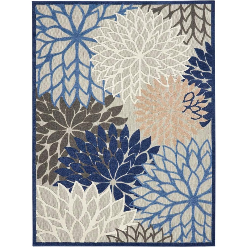 Nourison Aloha Blue/Multicolor 10 ft. x 13 ft. Floral Modern Indoor/Outdoor Patio Area Rug 738806
