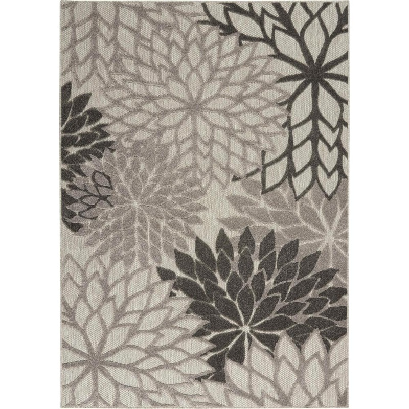 Nourison Aloha Gray 5 ft. x 8 ft. Floral Modern Indoor/Outdoor Patio Area Rug 779137