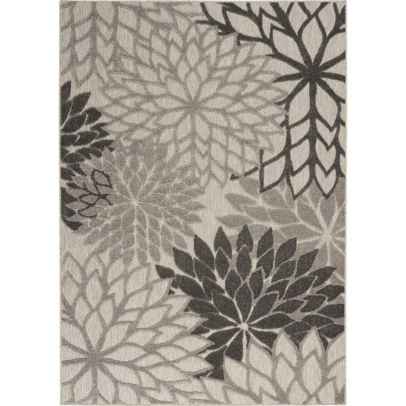 Nourison Aloha Gray 6 ft. x 9 ft. Floral Modern Indoor/Outdoor Patio Area Rug 779298