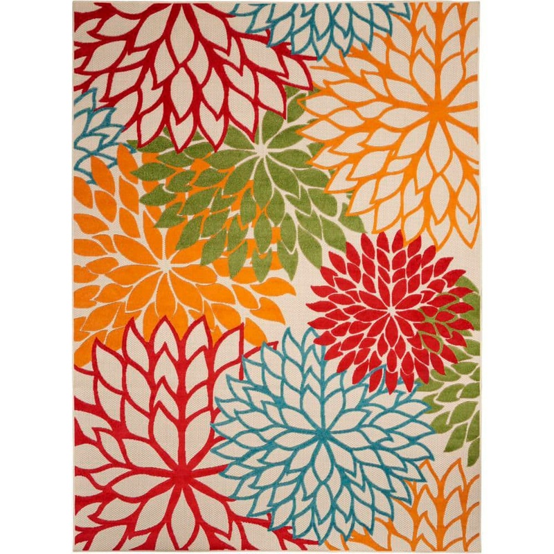 Nourison Aloha Green 8 ft. x 11 ft. Floral Modern Indoor/Outdoor Patio Area Rug 242693