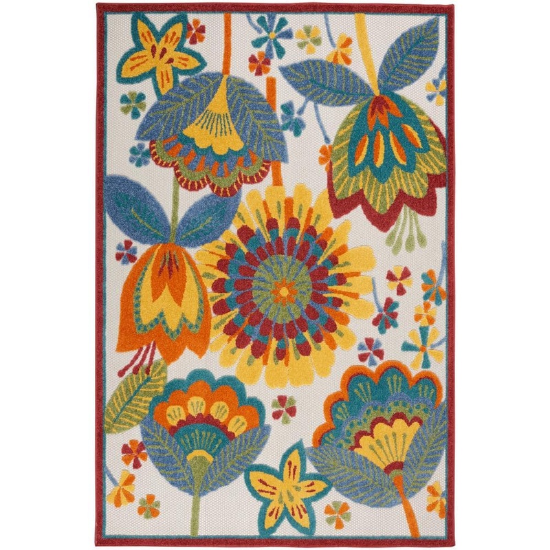 Nourison Aloha Multicolor 5 ft. x 8 ft. Floral Contemporary Indoor/Outdoor Patio Area Rug 829115