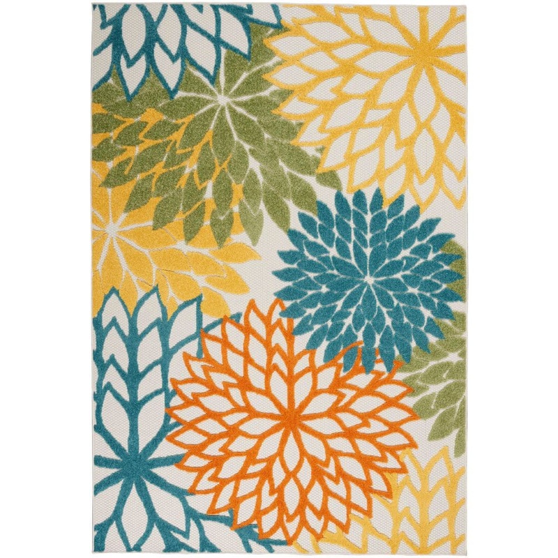 Nourison Aloha Turquoise Multicolor 6 ft. x 9 ft. Floral Contemporary Indoor/Outdoor Patio Area Rug 827180