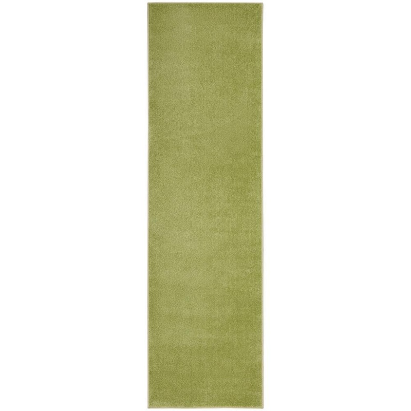 Nourison Essentials 2 ft. X 10 ft. Green Kitchen Runner Solid Indoor/Outdoor Rug 823595