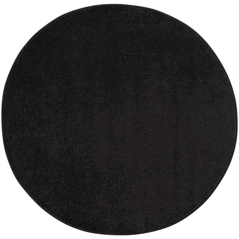 Nourison Essentials 4 ft. x 4 ft. Black Round Solid Contemporary Indoor/Outdoor Patio Area Rug 821782