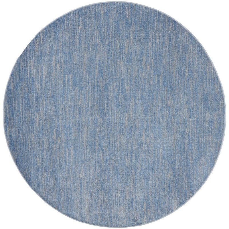 Nourison Essentials 8 ft. x 8 ft. Blue/Gray Round Solid Indoor/Outdoor Rug 822956