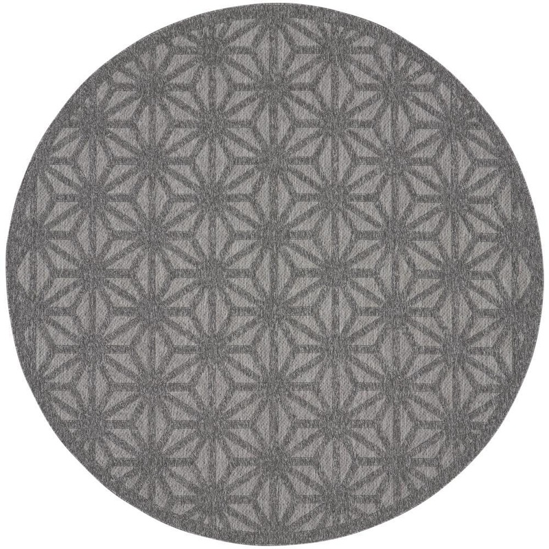 Nourison Palamos Dark Grey 8 ft. x 8 ft. Textured Geometric Contemporary Indoor/Outdoor Round Area Rug 853882